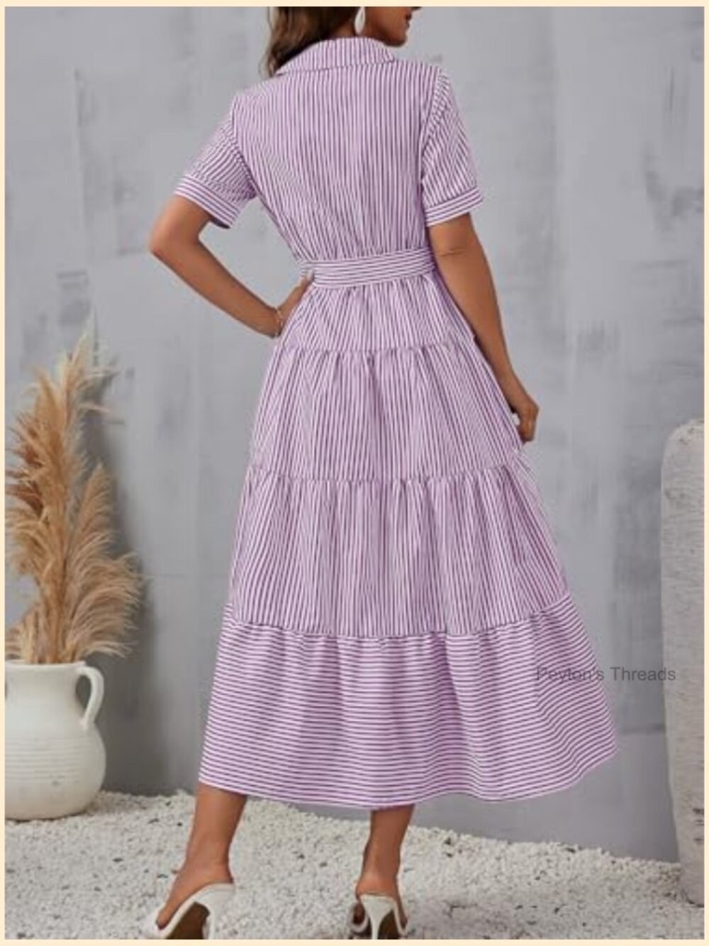 Cotton Boho Striped Shirt Dress Button Down Flowy A-Line Maxi Dress with Pockets - Picture 3 of 5